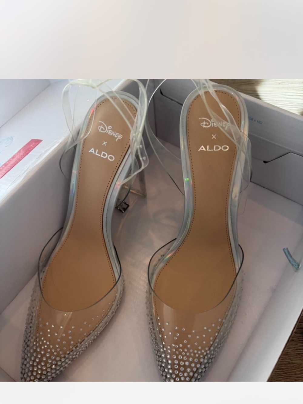Aldo Clear Pointed-Toe Slingback Heels with Crystal Accents